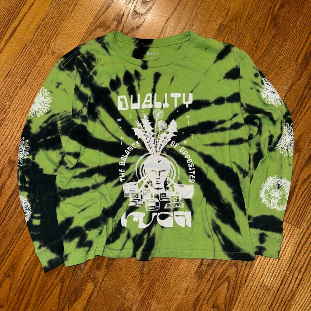 RVCA women’s green and black tie-dye long sleeve shirt size small